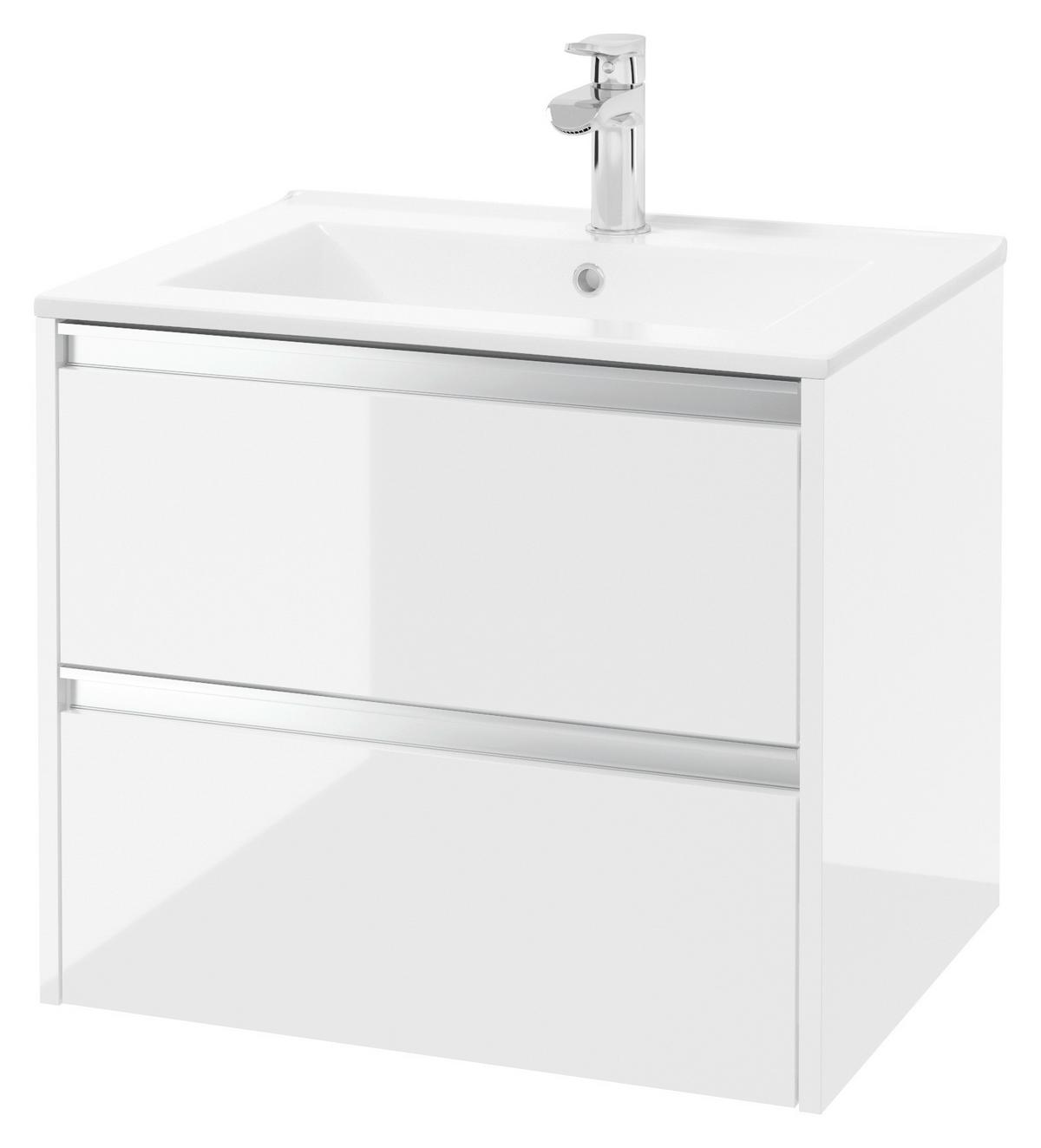 SZAFKA Z UMYWALKĄ NENA BIAŁY 60 CM - biały/kolor aluminiowy, Basics, materiał drewnopochodny/metal (60cm) - MID.YOU