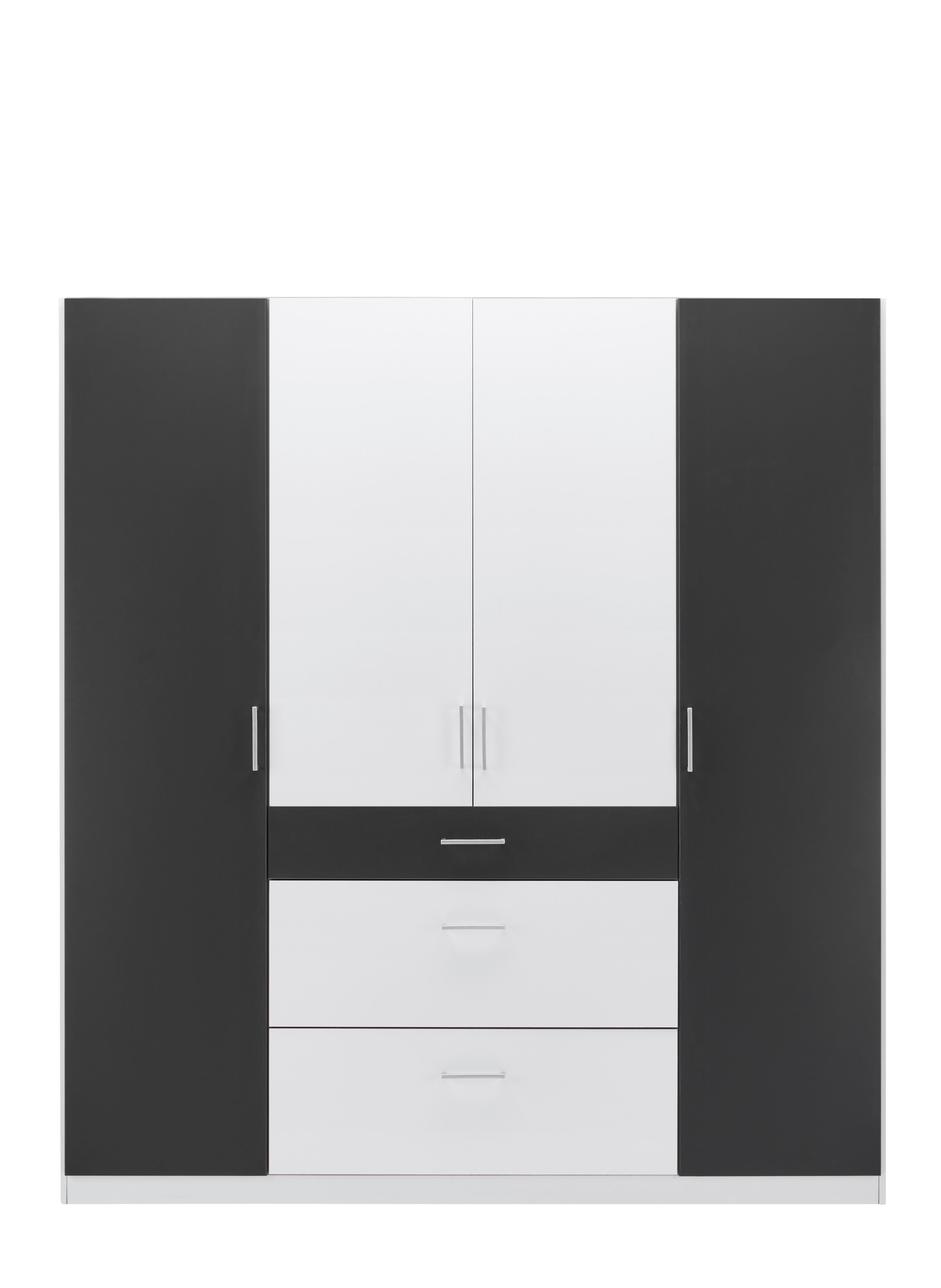 Omara S Klasičnimi Vrati Click Bela, Barva Grafita - bela/barve aluminija, Konvencionalno, umetna masa/leseni material (179/199/58cm) - Mömax