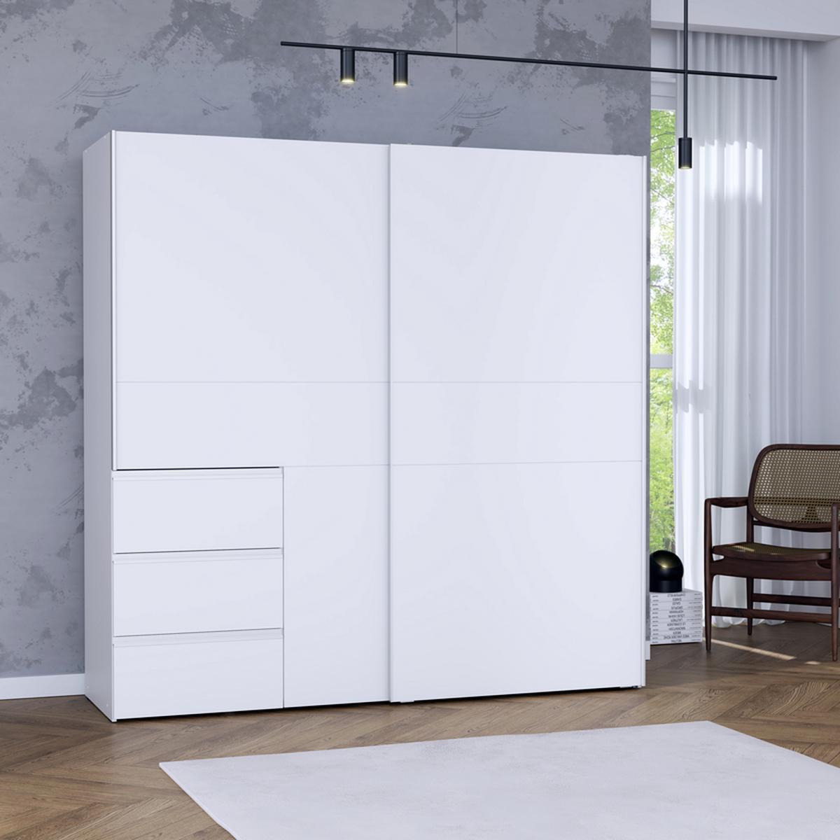 SZAFA PRZESUWNA/PODWIESZ.DRZWI WINN 2 BIAŁY 200CM - biały/kolor aluminiowy, Konventionell, materiał drewnopochodny/metal (200/200/61cm) - MID.YOU