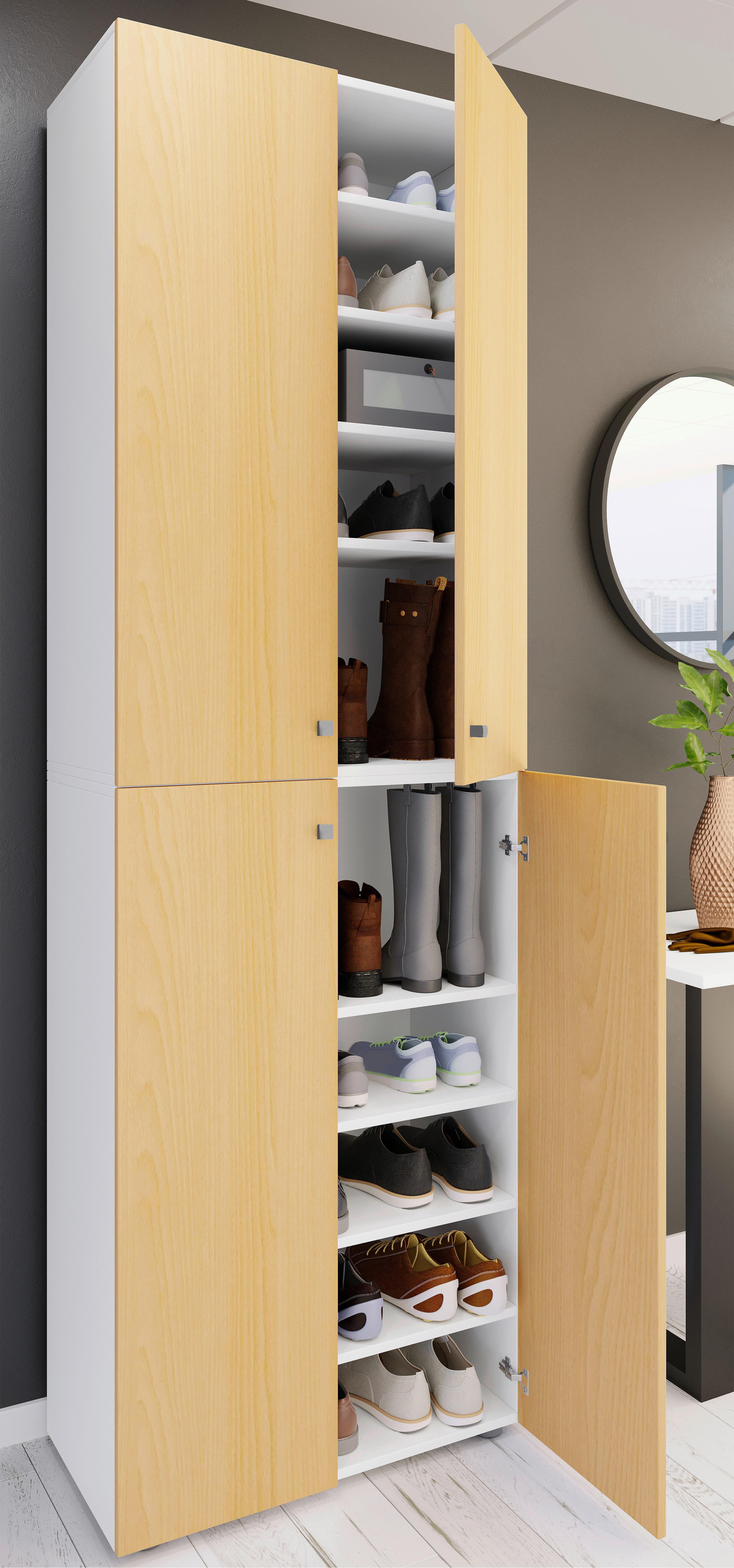 Schuhschrank LONA Weiß, Buche ca.70x220x40 cm - Buchefarben/Silberfarben, Design, Holzwerkstoff/Kunststoff (70/220/40cm) - MID.YOU
