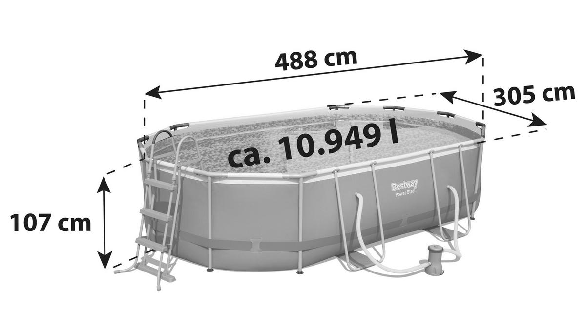 Bazen Power Steel, S Črpalko, 488x305x107cm - siva, kovina/umetna masa (488/305/107cm)