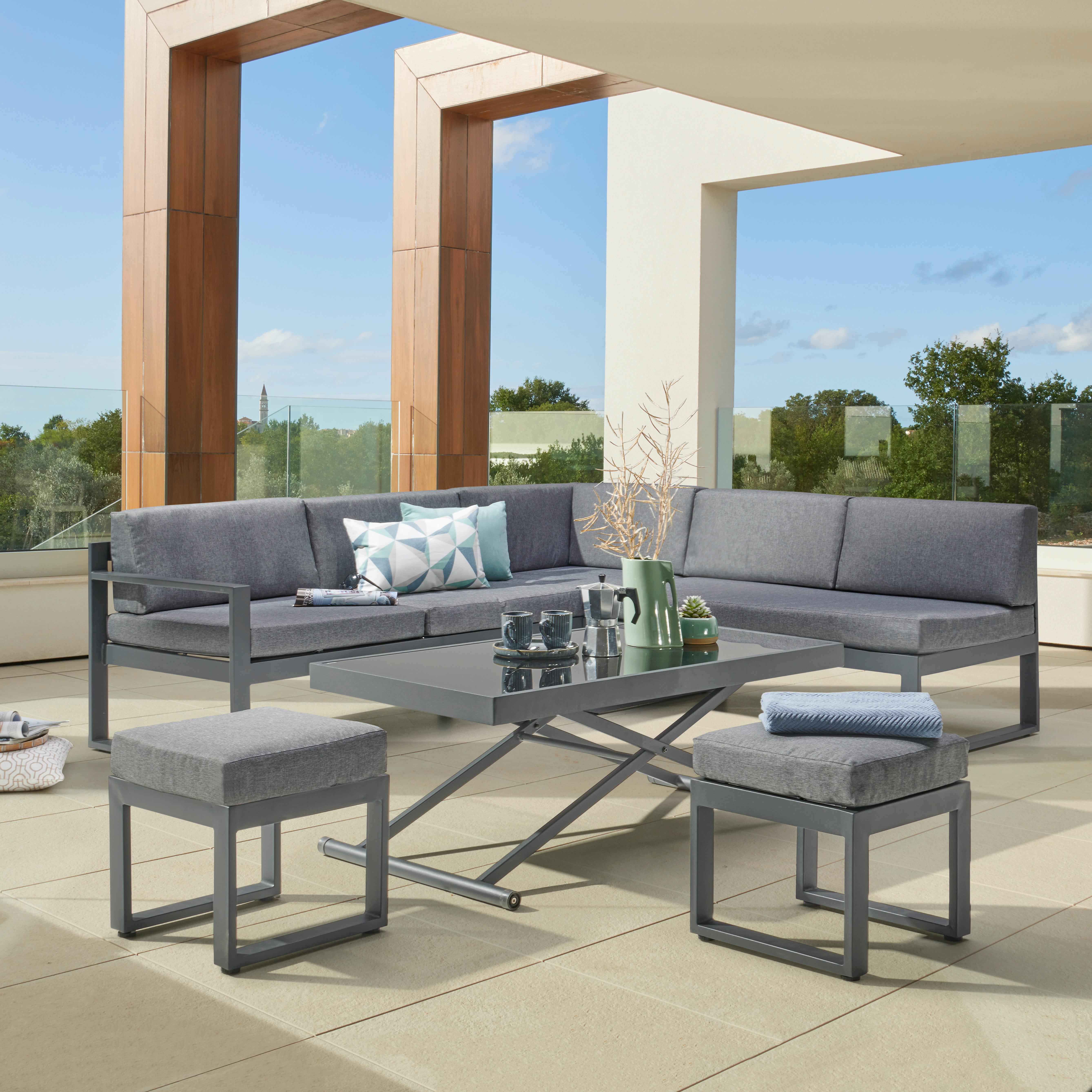 Lounge Garnitura Rio 2, Črna, Antracit, 5-Delni Set - temno siva/črna, Moderno, kovina/steklo (214/130cm) - Beldano