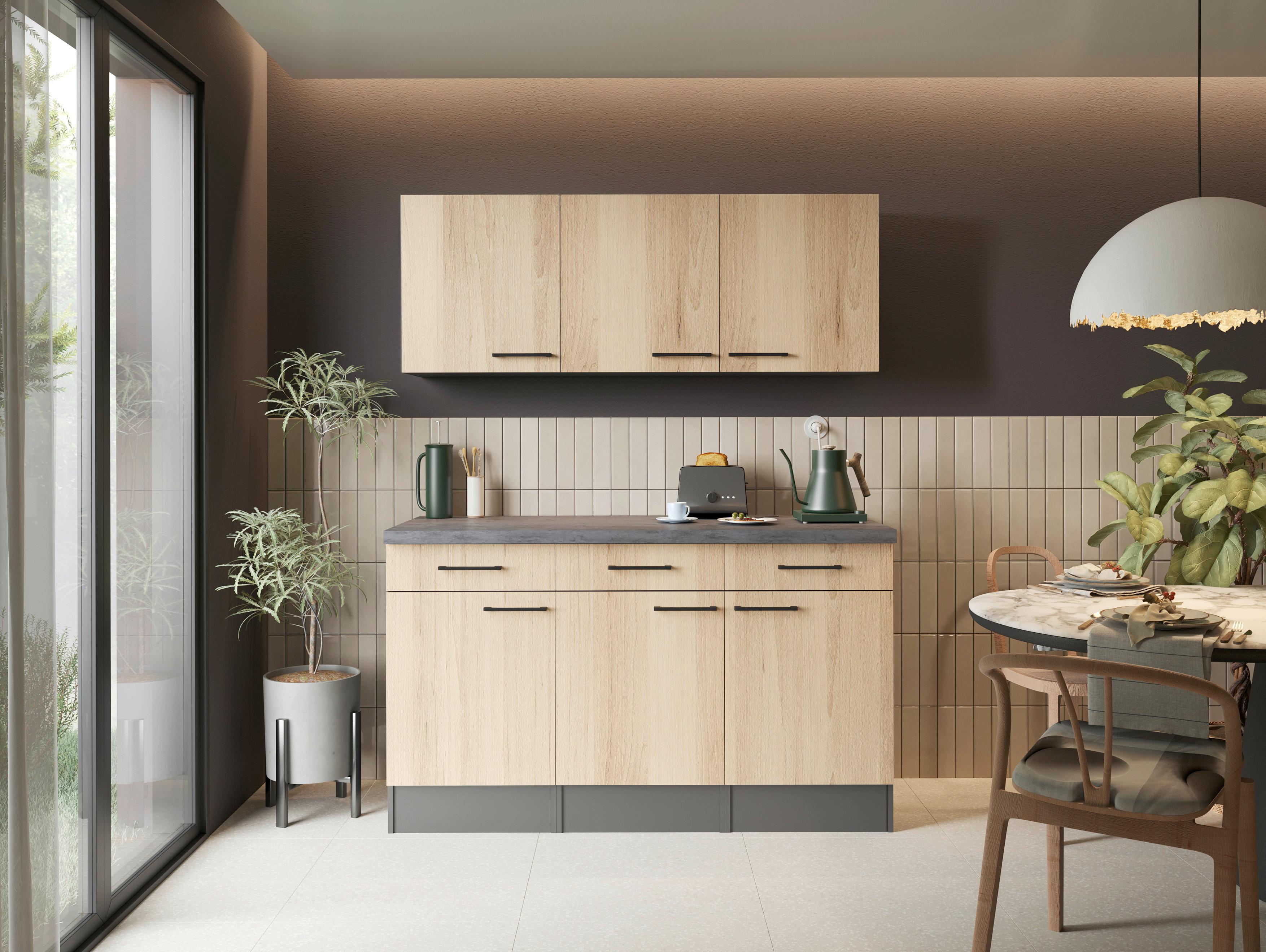 Buffet Oliver Eiche/Grau - Schwarz/Eiche Artisan, Trend, Holzwerkstoff/Metall (150/200/60cm) - Respekta