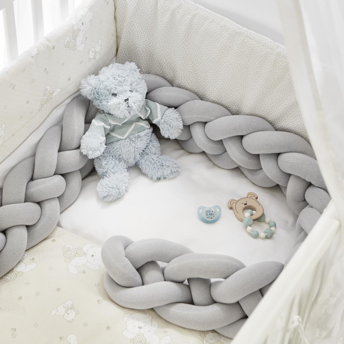 OCHRANIACZ DO ŁÓŻECZKA PLAIN KNIT COT RIM BUMPER - kolor srebrny, Design, tworzywo sztuczne/tkanina (14/220cm) - Patinio