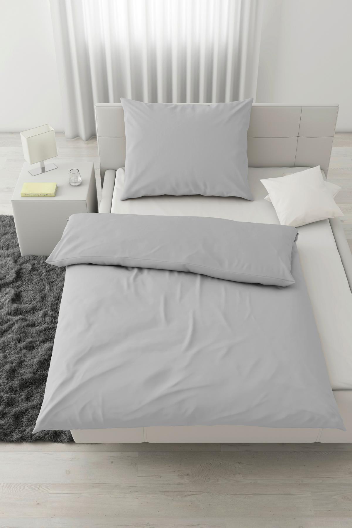 Bettwäsche Stone Washed Uni 160x210cm - Hellgrau, Romantik / Landhaus, Textil (160/210cm) - Modern Living