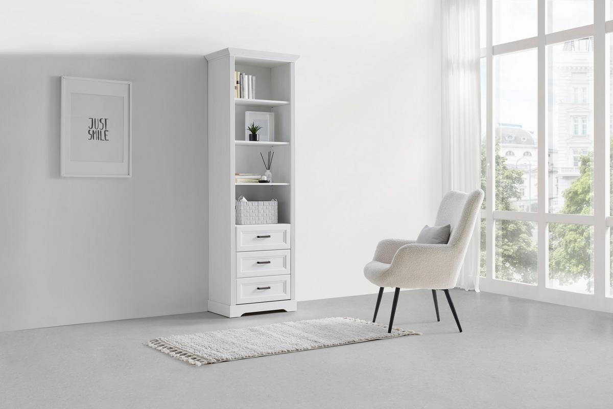 Standregal Marilou in Weiss - Weiss/Schwarz, Romantik / Landhaus, Holzwerkstoff/Kunststoff (64/206/42cm) - Zandiara