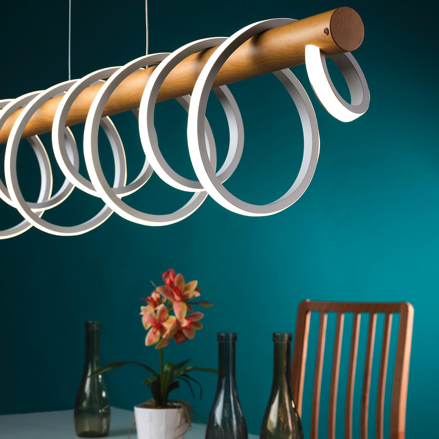 LED-Hängeleuchte Nilo Weiß/Akazie max. 70 Watt - Weiß/Akaziefarben, Natur, Metall (112/22/130cm)
