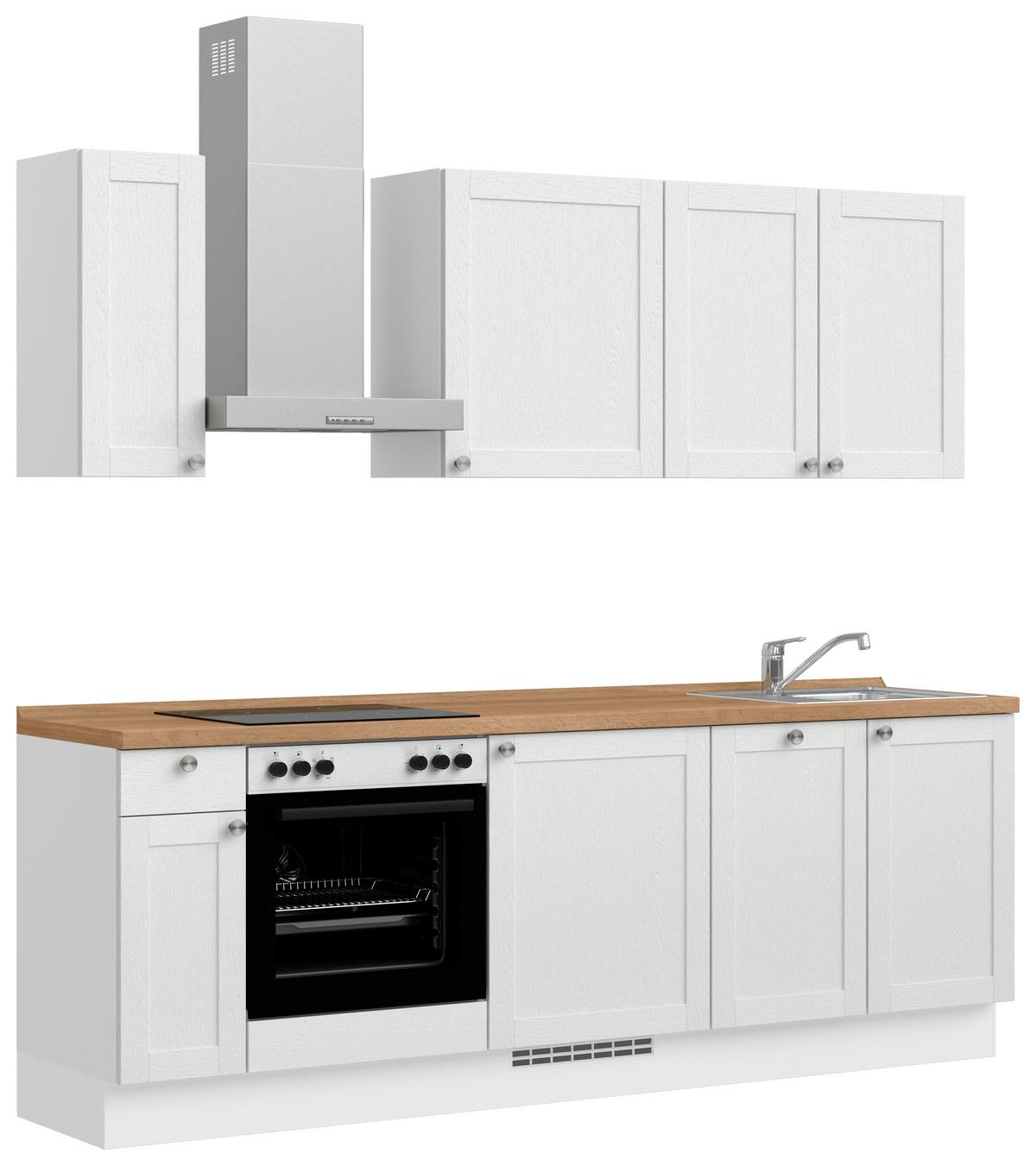 Küchenleerblock Frame Low o. Geräte Weiß - Edelstahlfarben/Eichefarben, MODERN, Holzwerkstoff/Metall (240cm) - Nobilia