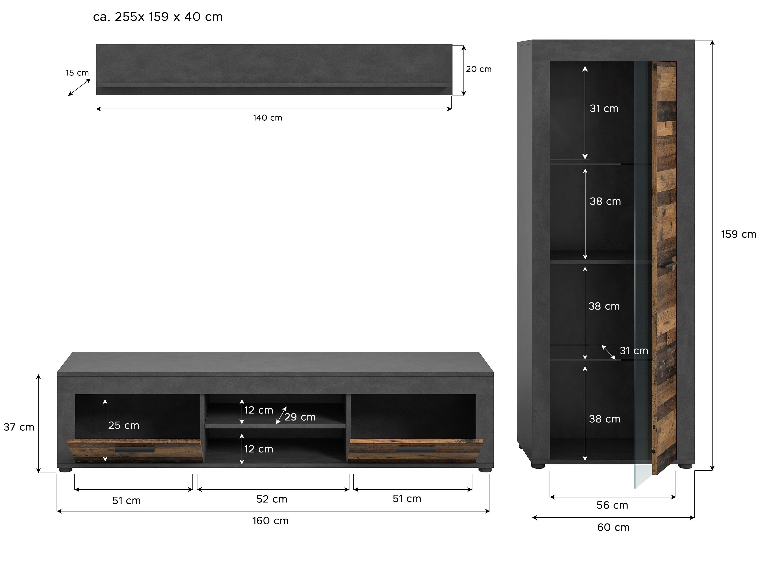 Serija Dnevnog Boravka Jam - siva/prirodne boje, Design, staklo/drvni materijal (159/235/35cm) - Modern Living