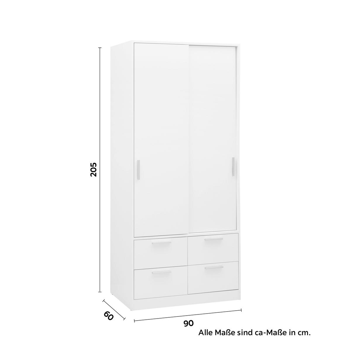 Schiebetürenschrank in Weiss - Chromfarben/Weiss, Konventionell, Holzwerkstoff/Kunststoff (90/205/60cm) - Mömax