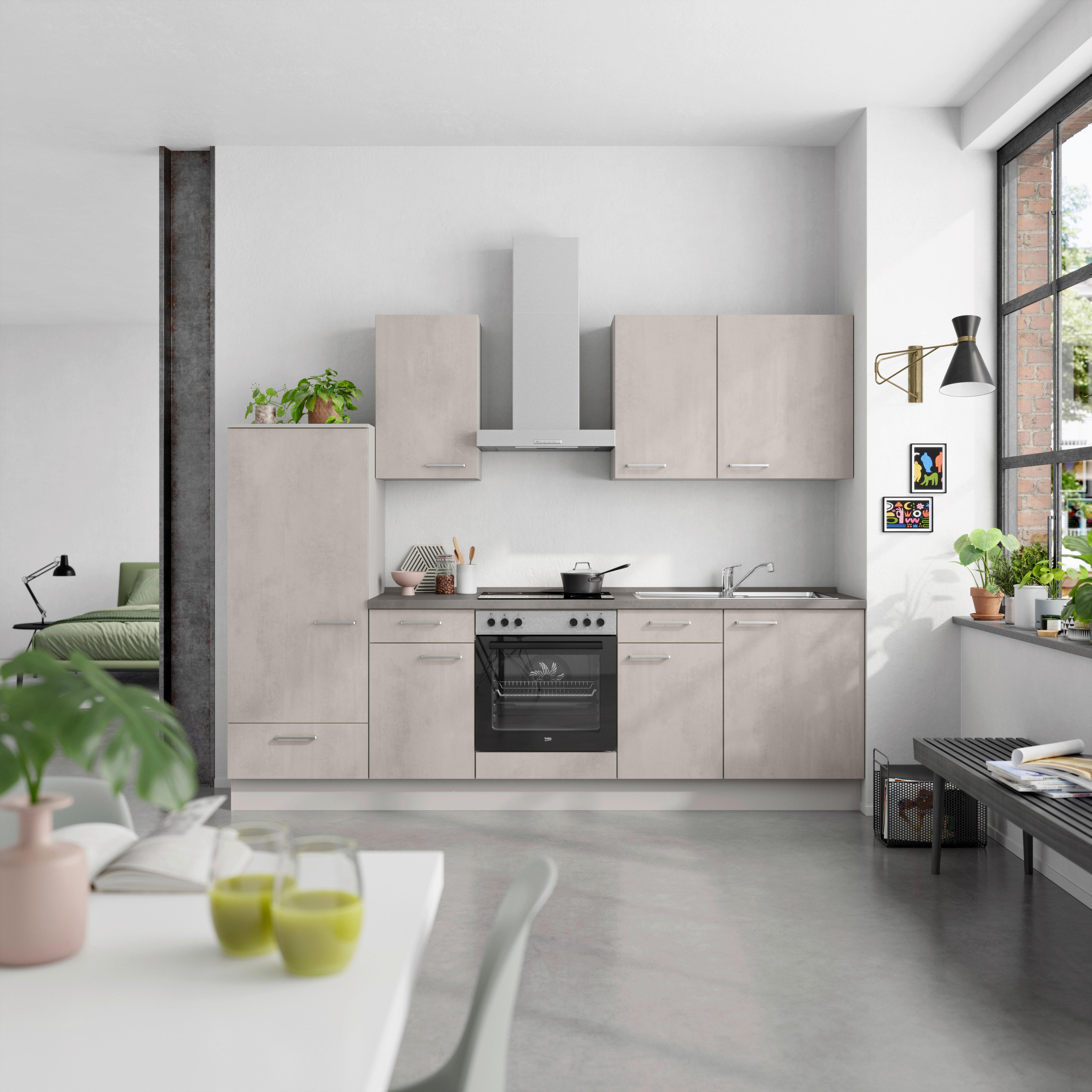 Küchenblock Riva Low m. Geräten Grau - Schieferfarben/Edelstahlfarben, MODERN, Holzwerkstoff/Metall (270cm) - Nobilia