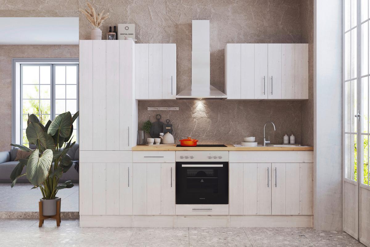 Küchenzeile mit Geräte Weiß /Lärche Dekor B: ca. 270 cm - Wildeiche/Edelstahlfarben, ROMANTIK / LANDHAUS, Holzwerkstoff/Metall (270cm) - Respekta