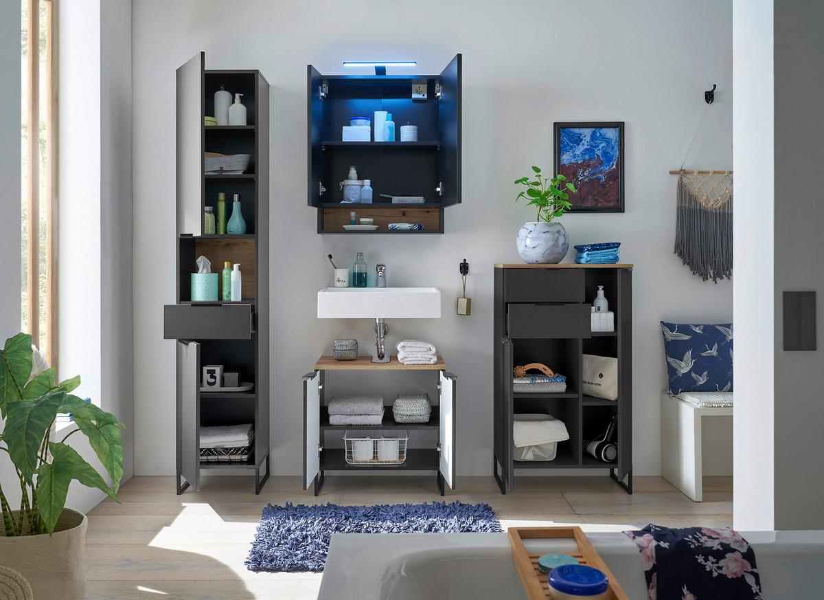 SZAFKA Z LUSTREM DENVER - czarny, Konventionell, materiał drewnopochodny/szkło (60/75/23cm) - home24