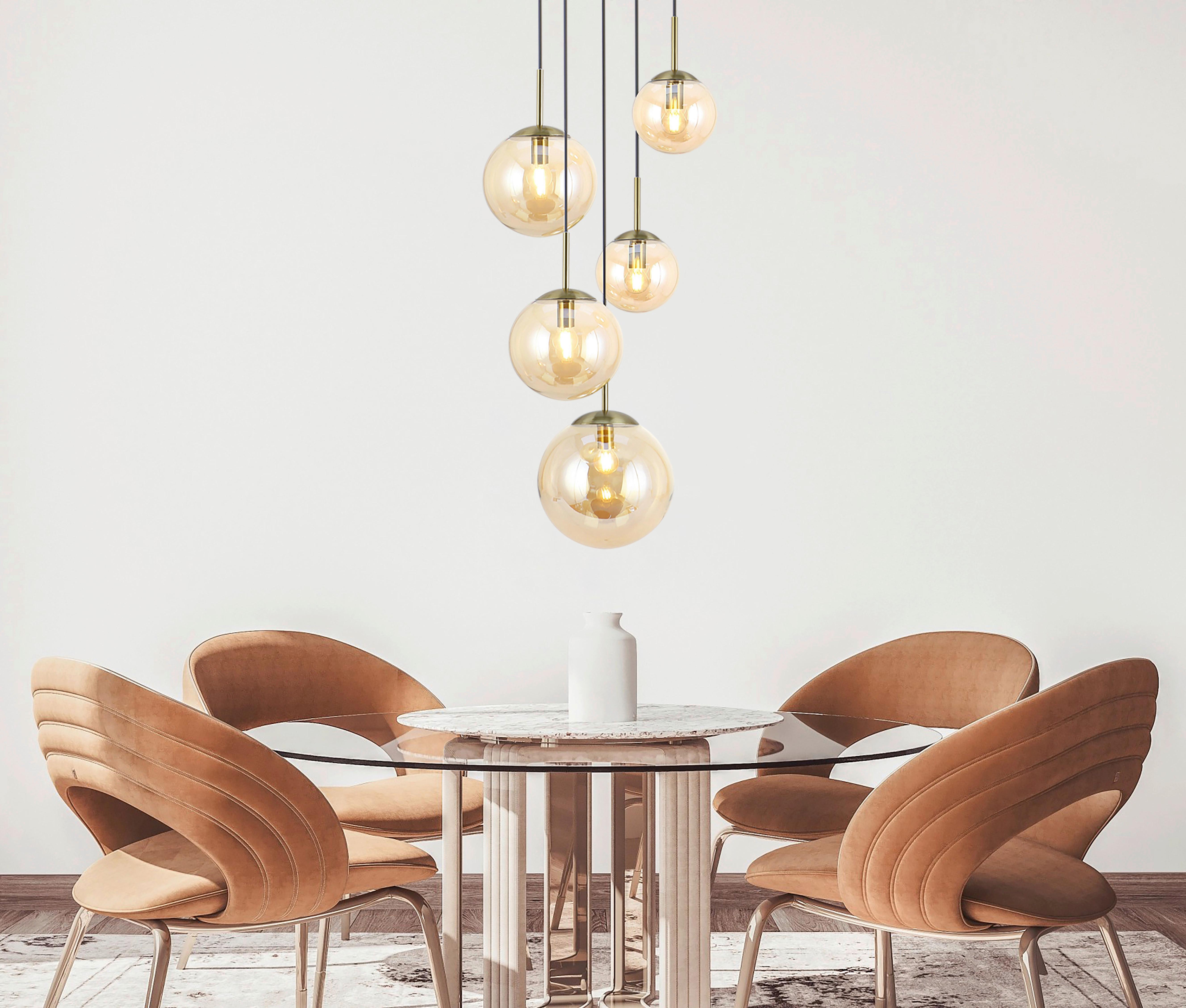 LAMPA WISZĄCA MARA - kolor bursztynowy/czarny, Trend, metal/szkło (44,5/120cm) - Novel