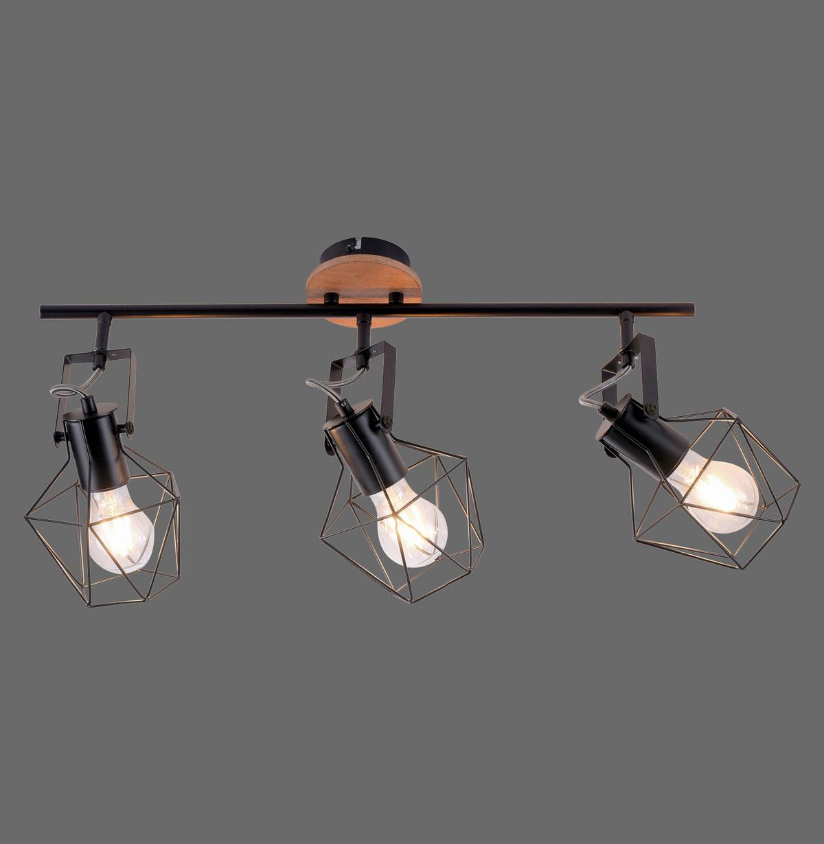 Deckenleuchte Jaro max. 60 Watt - Schwarz, Natur, Holz/Metall (83/28/31cm)