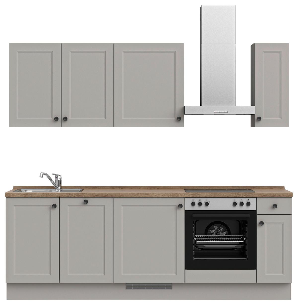 Küchenblock Cascada Low m. Geräten Grau - Eiche dunkel/Schwarz, MODERN, Holzwerkstoff/Metall (240cm) - Nobilia