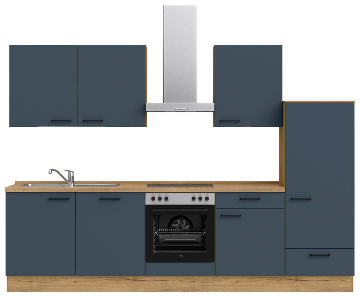Küchenblock Easytouch Low m. Geräten Dunkelblau - Eichefarben/Schwarz, MODERN, Holzwerkstoff/Metall (300cm) - Nobilia