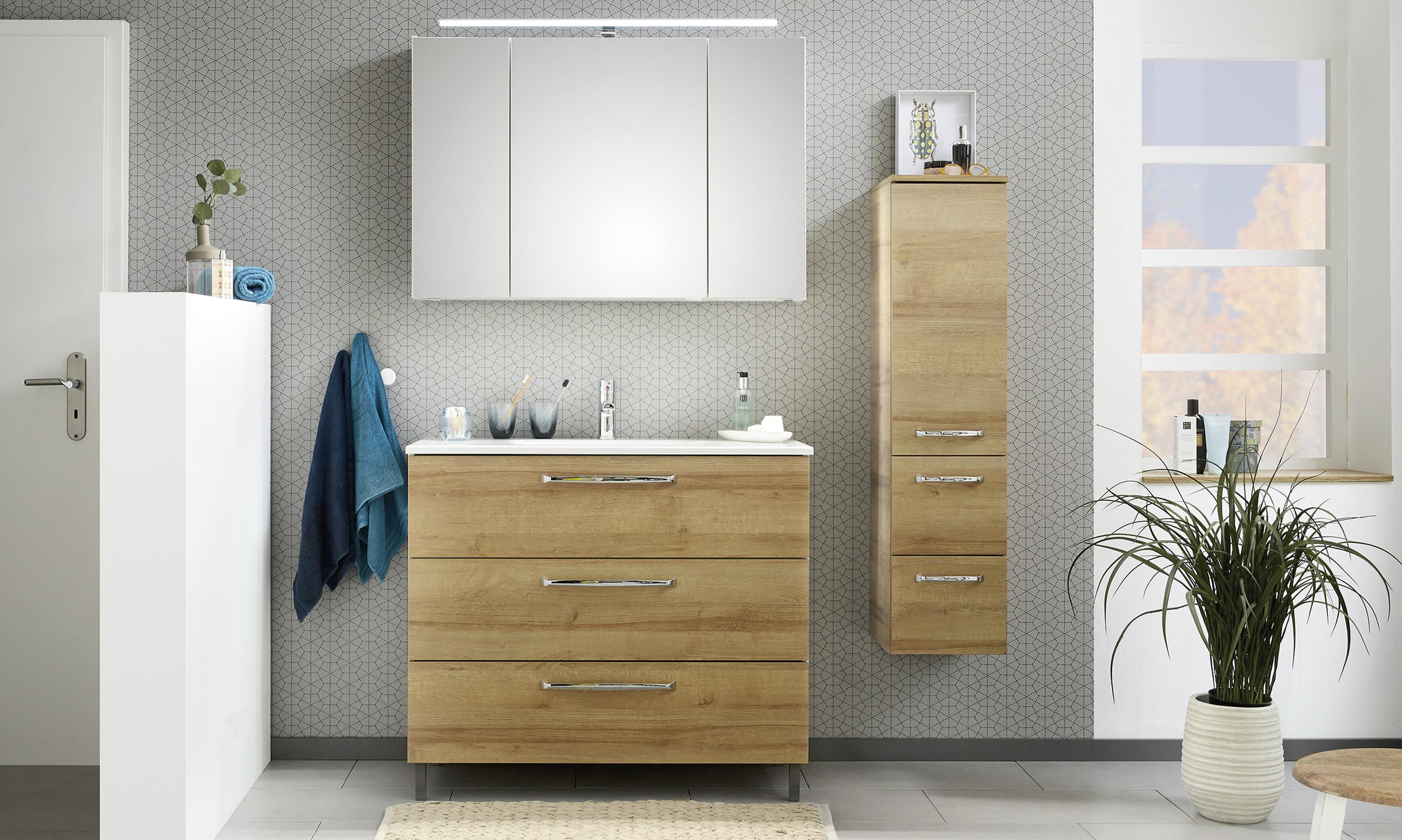 Midiszekrény Luga - króm/tölgyfa, Modern, faalapú anyag (30/123/33cm)
