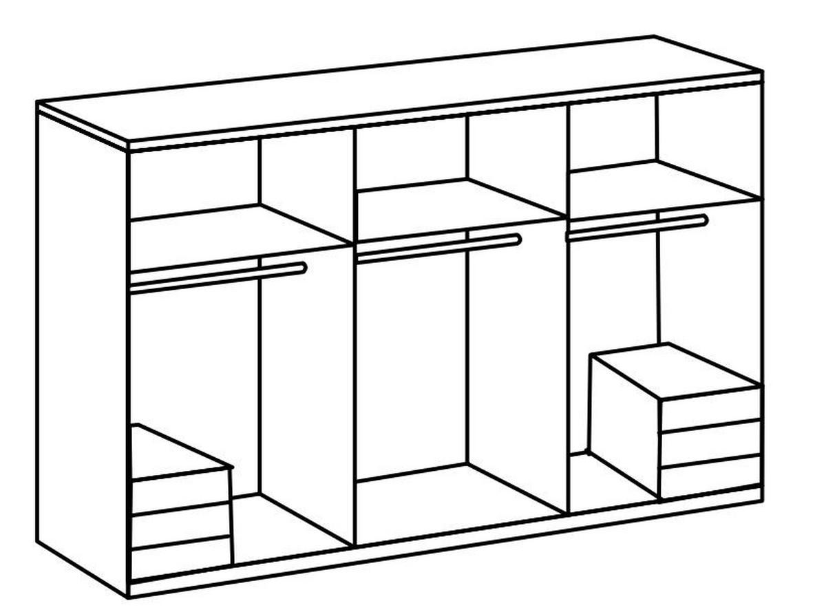 Drehtürenschrank Level 36D mit Laden ca. 300 cm Weiß/Eiche - Chromfarben/Weiß Hochglanz, MODERN, Holzwerkstoff/Metall (300/216/58cm) - MID.YOU