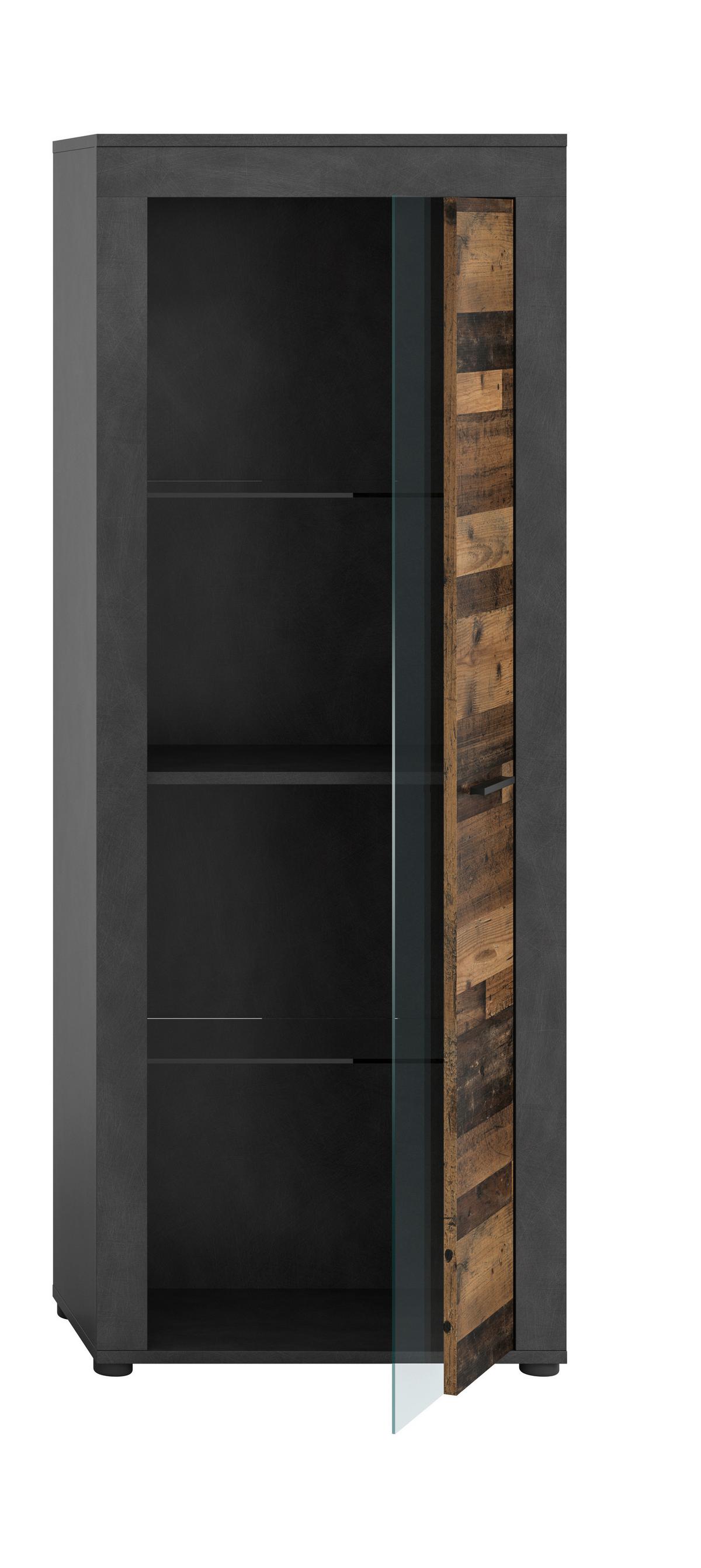 Vitrina Jam, Videz Starega Lesa - črna, Design, umetna masa/steklo (60/159/35cm) - MID.YOU