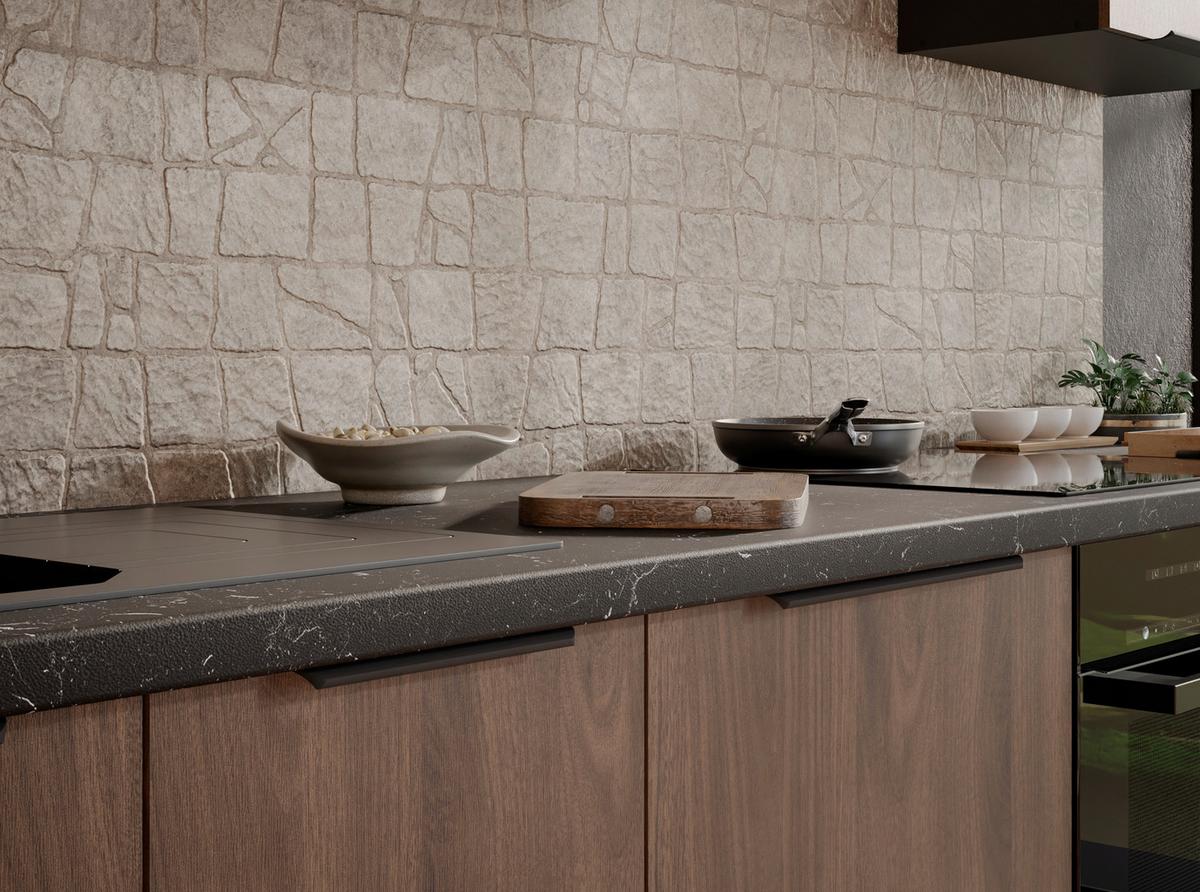 Blok Kuhinja Monza - boje oraha/crna, Moderno, staklo/drvni materijal (260/210/60cm) - Modern Living
