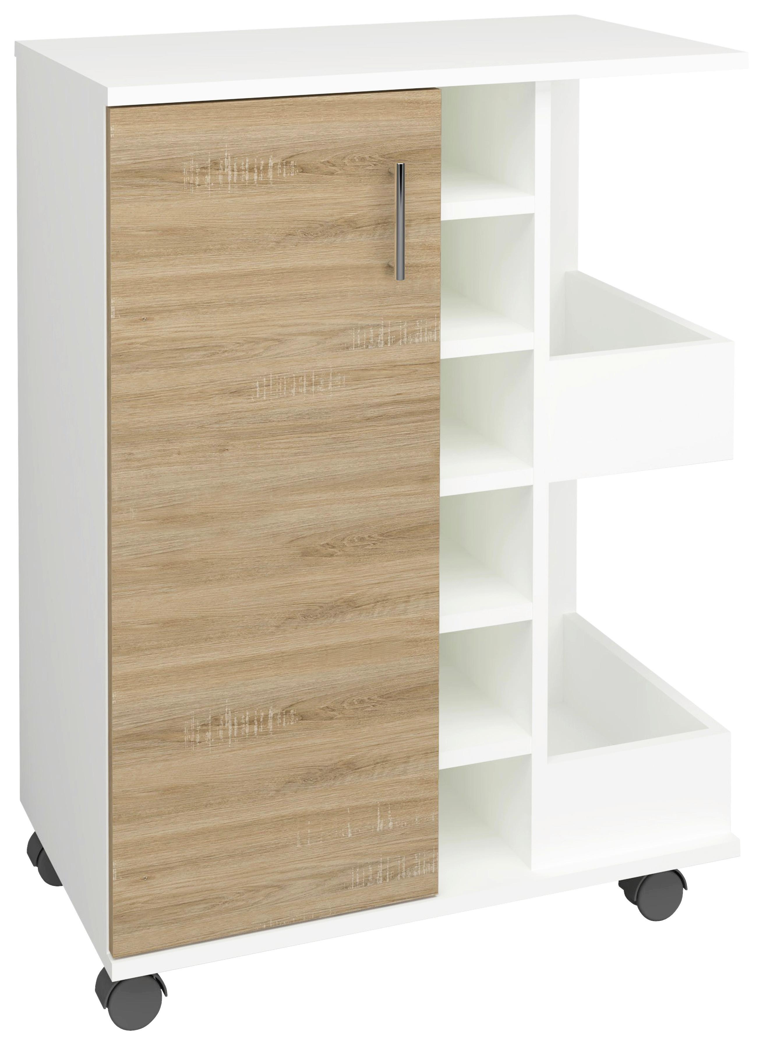 SERVIERWAGEN ESILO KW M - Weiss/Silberfarben, Design, Holzwerkstoff/Kunststoff (63/85/40cm) - MID.YOU