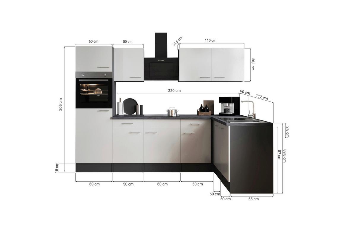 Kotna Kuhinja Z Aparati Oliver, 280x172cm - srebrne barve/siva, Design, kovina/leseni material (280/172cm) - Respekta
