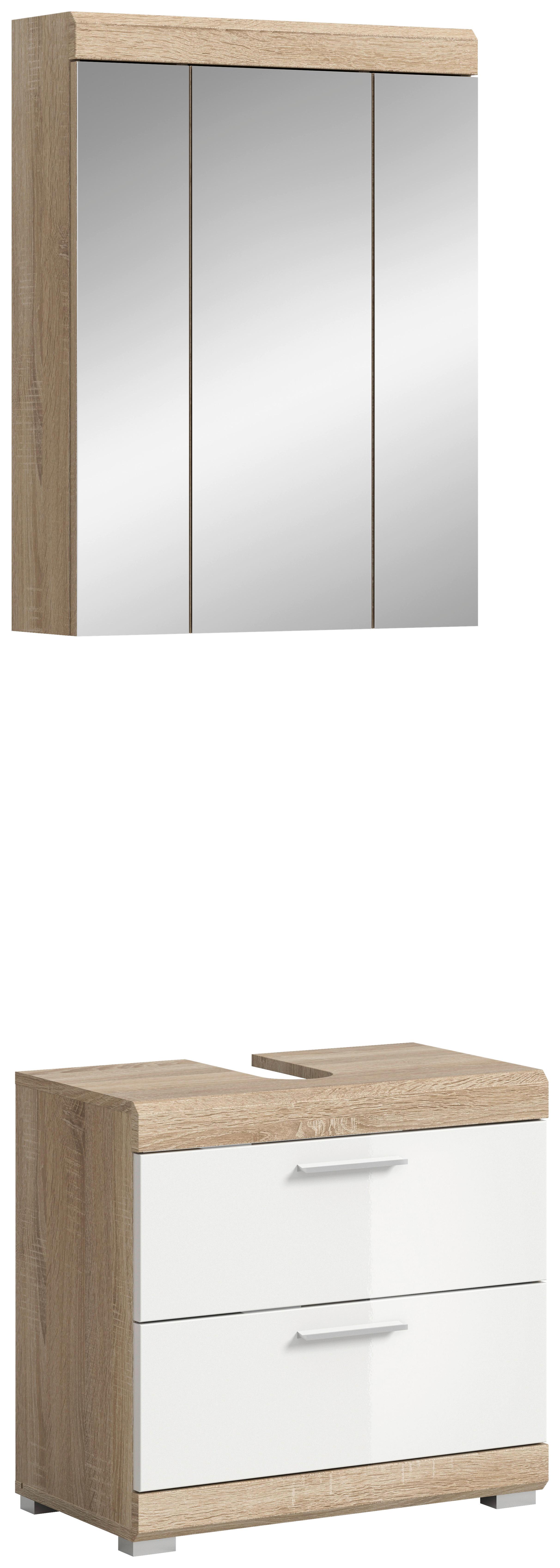 Kopalnica Lambada, Barva Hrasta, Bela, 2-Delna - srebrne barve/bela, Moderno, umetna masa/leseni material (60cm) - MID.YOU