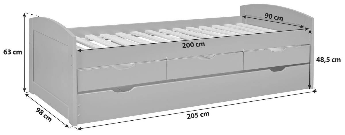 Ausziehbett Lena Grau - Naturfarben/Grau, Basics, Holz/Kunststoff (90/200cm) - MID.YOU