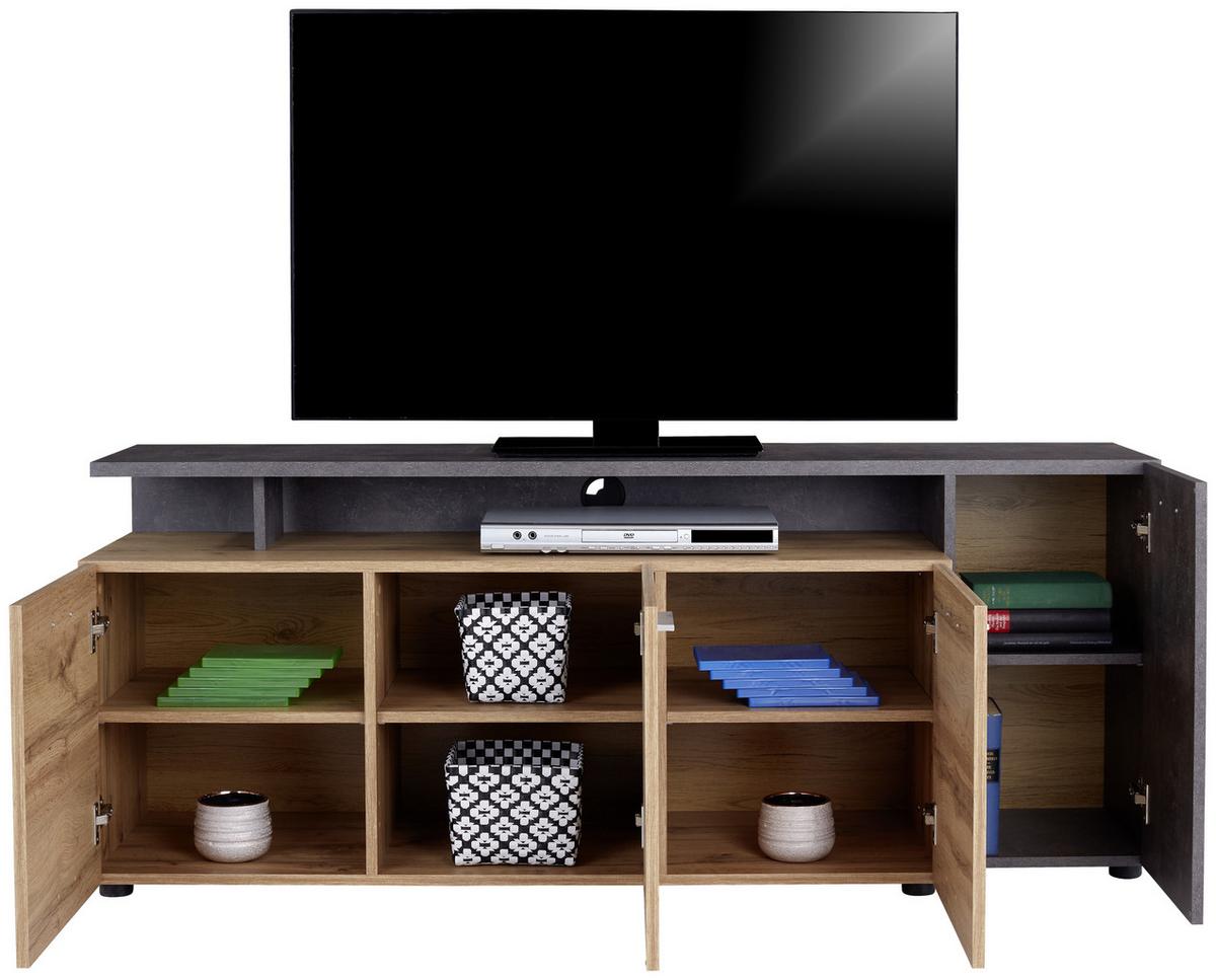 Măsuță TV Karl - gri închis/culoare lemn stejar, Modern, material pe bază de lemn (157/63,9/43,2cm) - Modern Living