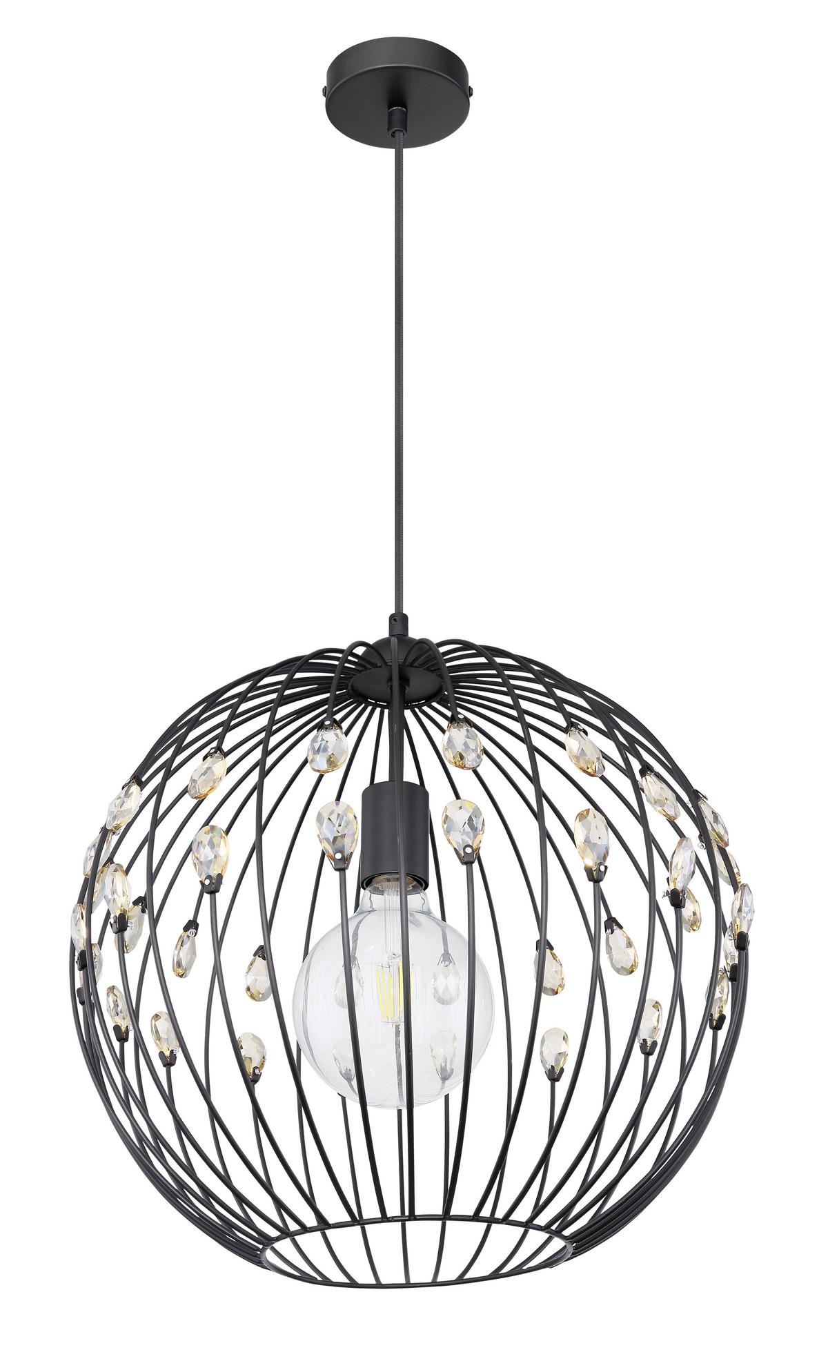 Hängeleuchte Kris max. 60 Watt - Schwarz, Basics, Glas/Metall (40/120cm) - Globo