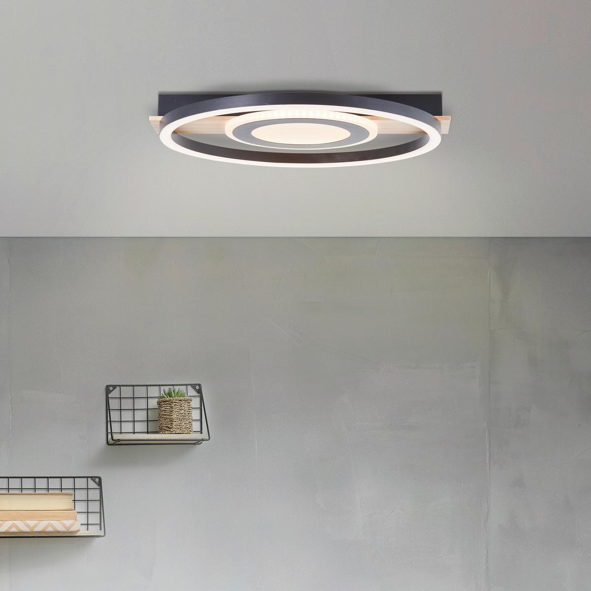 LED-Deckenleuchte Maureen Schwarz/Hellbraun max. 22 Watt - Hellbraun/Schwarz, Design, Holz/Kunststoff (5/39/37cm) - Brilliant