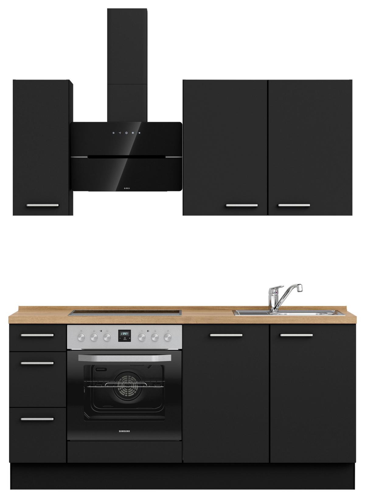 Küchenblock Touch High m. Geräten Schwarz - Edelstahlfarben/Eichefarben, MODERN, Holzwerkstoff/Metall (180cm) - Nobilia