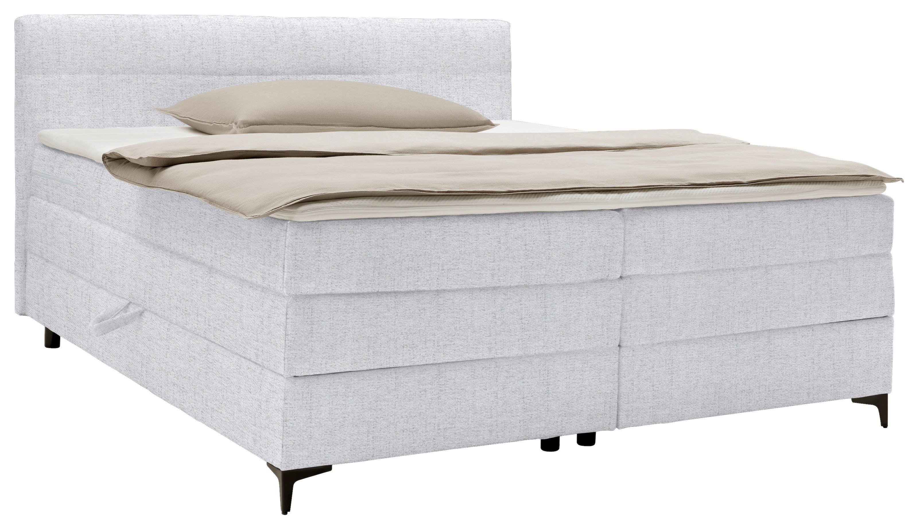 Boxspringbett Bari in Hellgrau ca. 180x200cm - Hellgrau/Schwarz, Konventionell, Textil/Metall (180/200cm) - Mömax