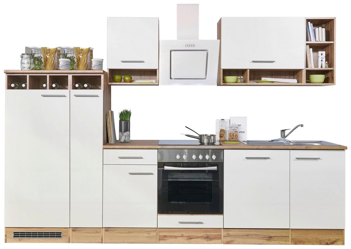 Küchenzeile Economy o. Geräte Weiß/Wildeiche B: ca. 310 cm - Wildeiche/Silberfarben, Basics, Holzwerkstoff/Metall (310cm) - Respekta