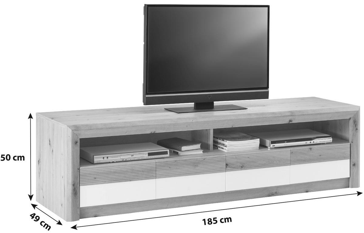 Tv-element Kashmir New, Barva Hrasta, Bela - črna/barve hrasta, Moderno, leseni material (185/50/49cm) - Zandiara