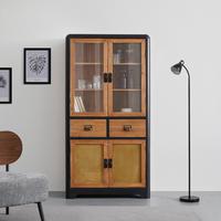 Kredenca Travis, Les Jelke, Črna, Steklo - črna/naravne barve, Moderno, kovina/steklo (90/175/40cm) - Bessagi Home