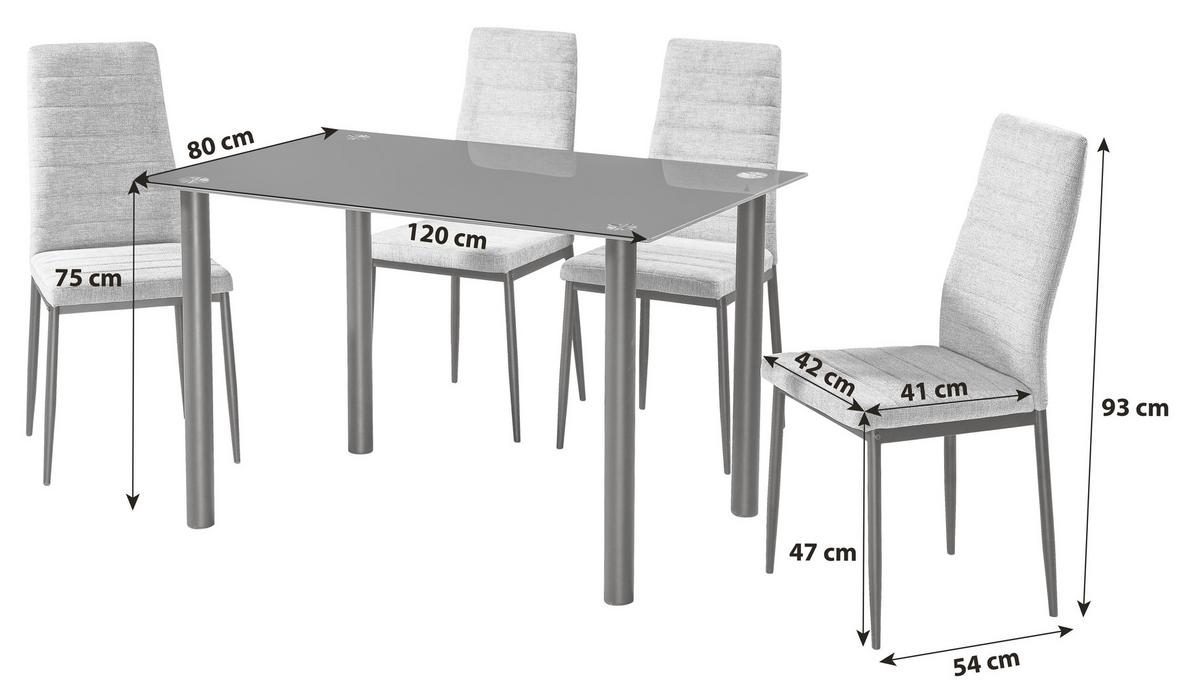 Set cu masă și scaune WELS 1 *PH* - negru/gri, Konventionell, sticlă/metal (120/75/80cm) - Best Price