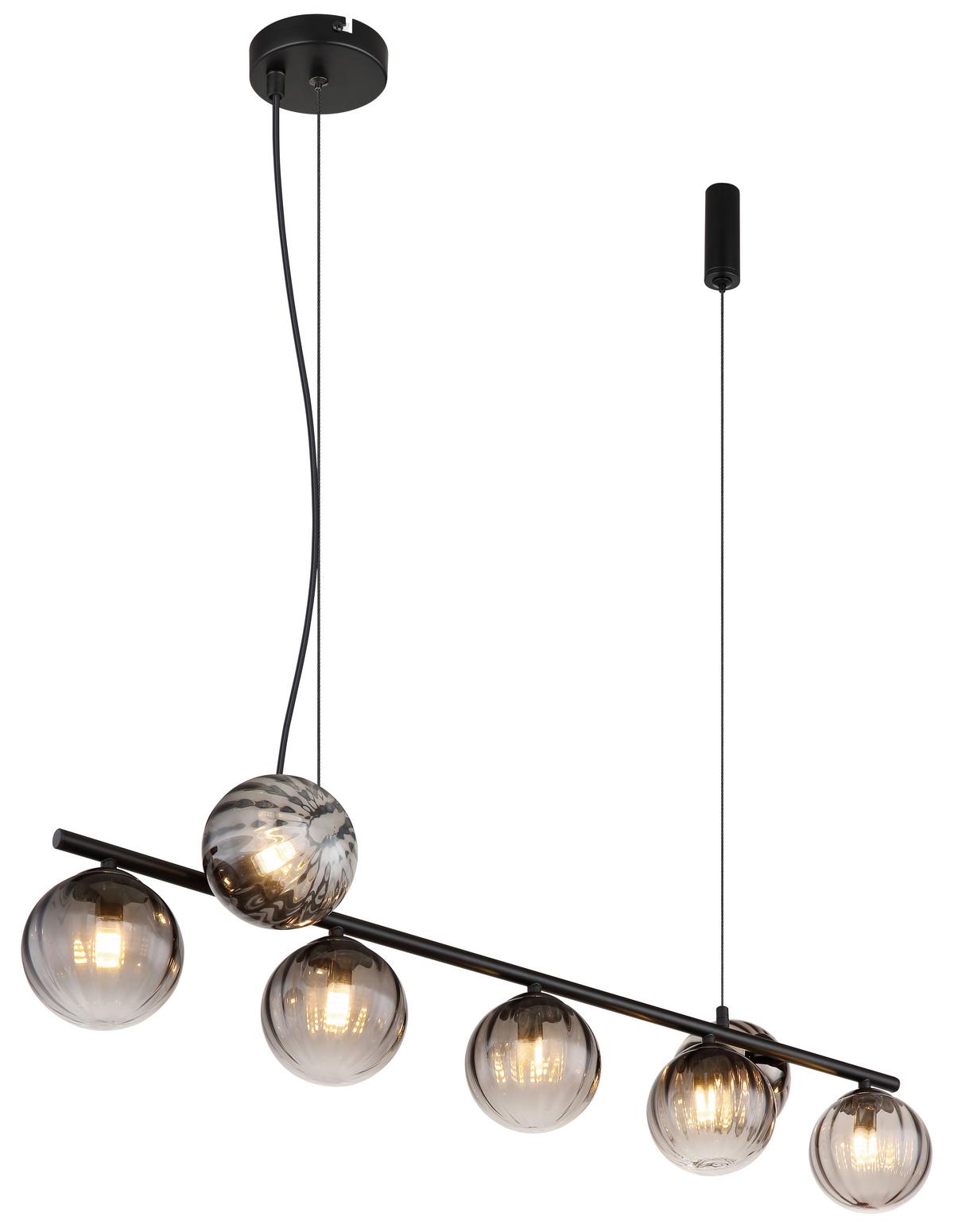 HÄNGELEUCHTE 15216-7H - Klar/Schwarz, Design, Glas/Kunststoff (95/28/120cm) - Globo