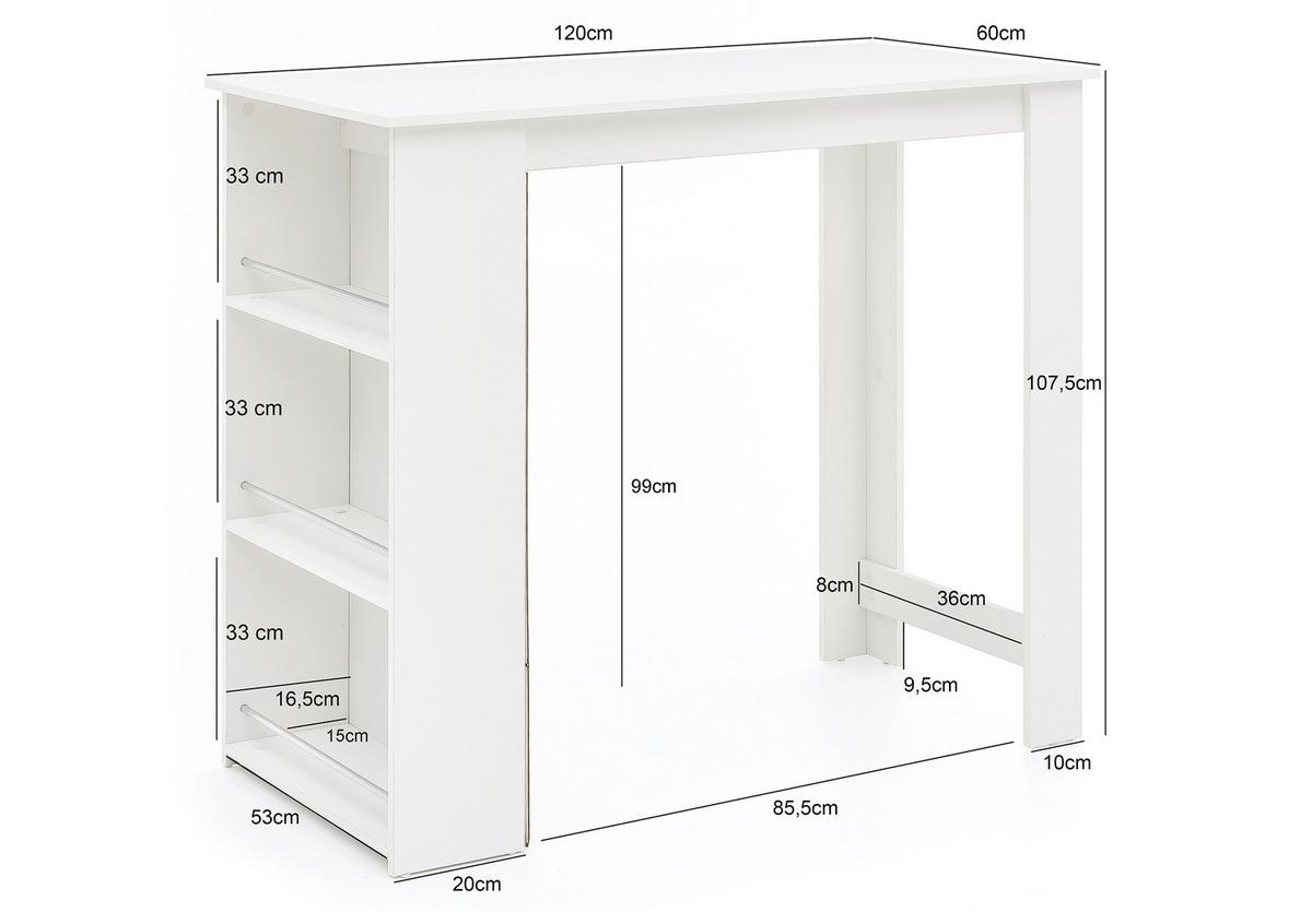 BARTISCH BARTISCH - Weiss, Basics, Holzwerkstoff (120/60/107,5cm) - MID.YOU