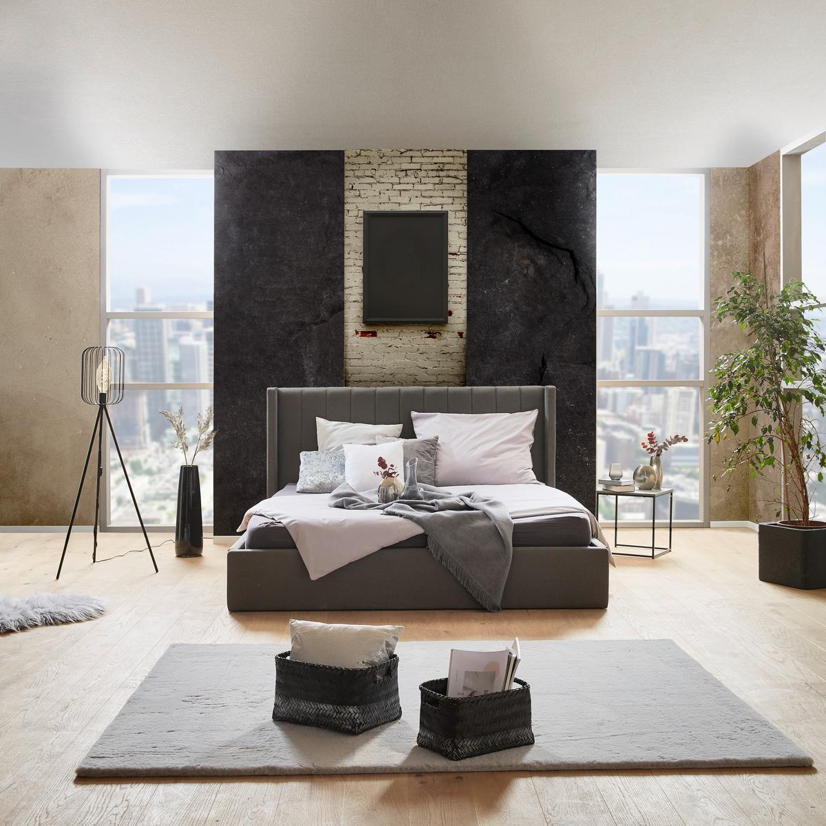 ŁÓŻKO TAPICEROWANE NICI - czarny/ciemnoszary, Modern, materiał drewnopochodny/tworzywo sztuczne (180/200cm) - Livetastic