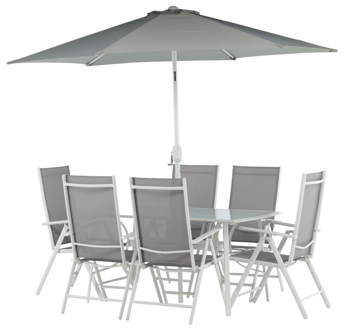Gartentischgruppe Brekki Weiß, pulverbeschichtet - Weiß, KONVENTIONELL, Glas/Metall - Gardenson