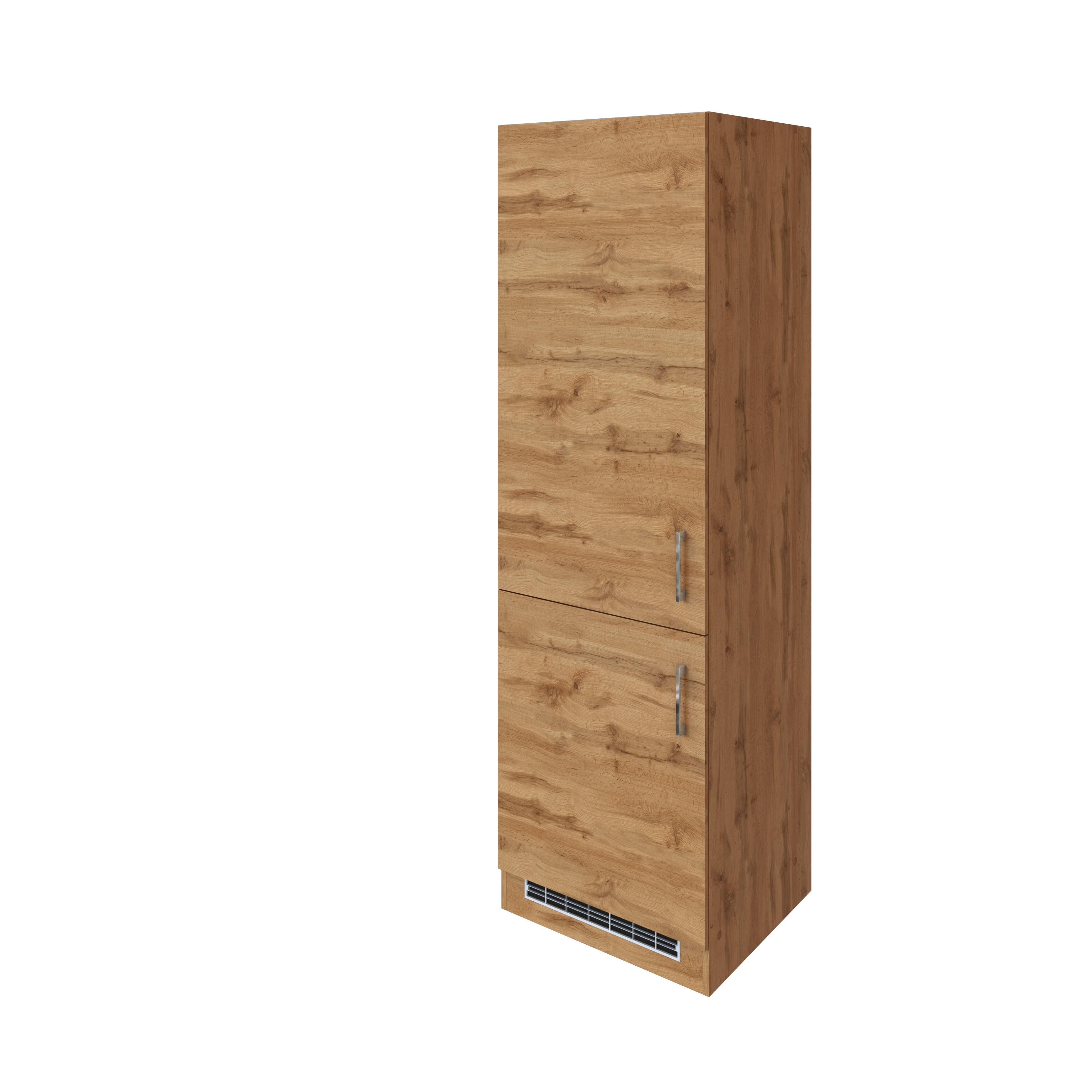 Held Kühlschrank Umbauschrank Kombi ca. 60 cm Anthrazit - Chromfarben/Eichefarben, MODERN, Holzwerkstoff/Metall (60/200/60cm) - Held