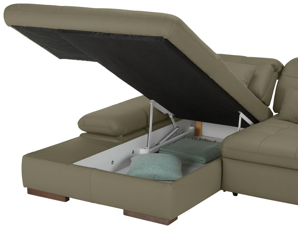 Wohnlandschaft Sanfino Leder Grau - Chromfarben/Grau, KONVENTIONELL, Leder/Metall (199/79-96/305cm) - Premium Living