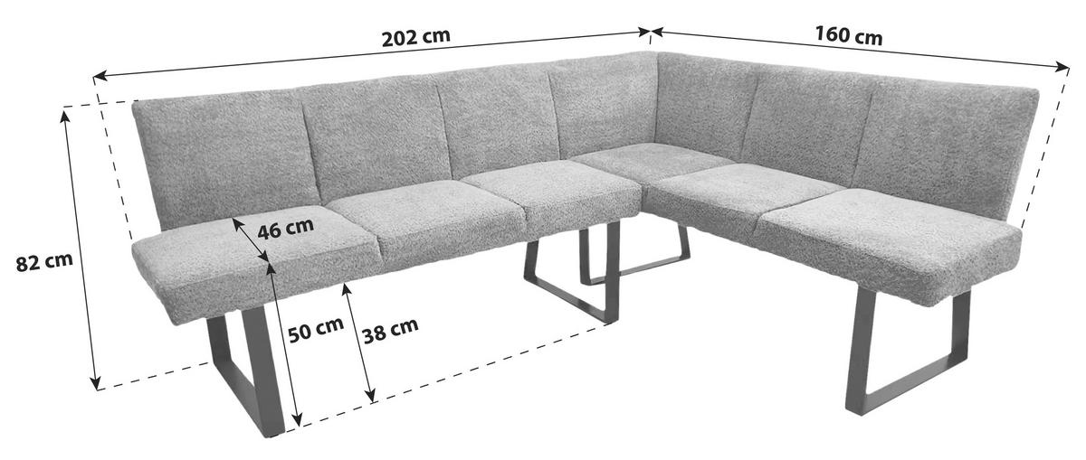 ŁAWKA NAROŻNA TAMPA - czarny/szary, Modern, metal/tkanina (202/160cm) - MID.YOU