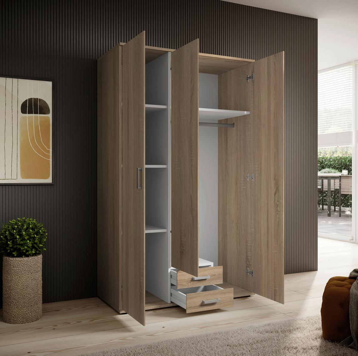 Drehtürenschrank Olli Sonoma Eiche - Alufarben/Sonoma Eiche, Basics, Glas/Holzwerkstoff (120/196/54cm) - Based