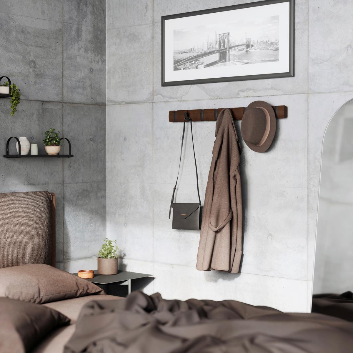 Wandgarderobe Schwarz/Walnussfarben - Walnussfarben/Schwarz, Design, Holz/Kunststoff (6,4/3,2/81,3cm) - Umbra