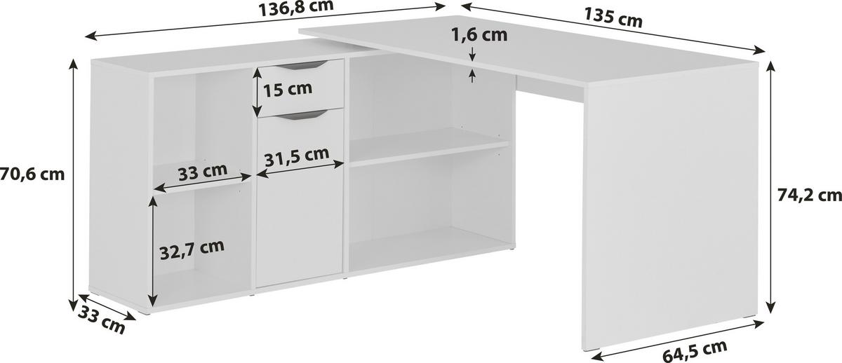 Masă de scris MX 195 - alb, Modern, material pe bază de lemn (136,8/135cm) - Modern Living
