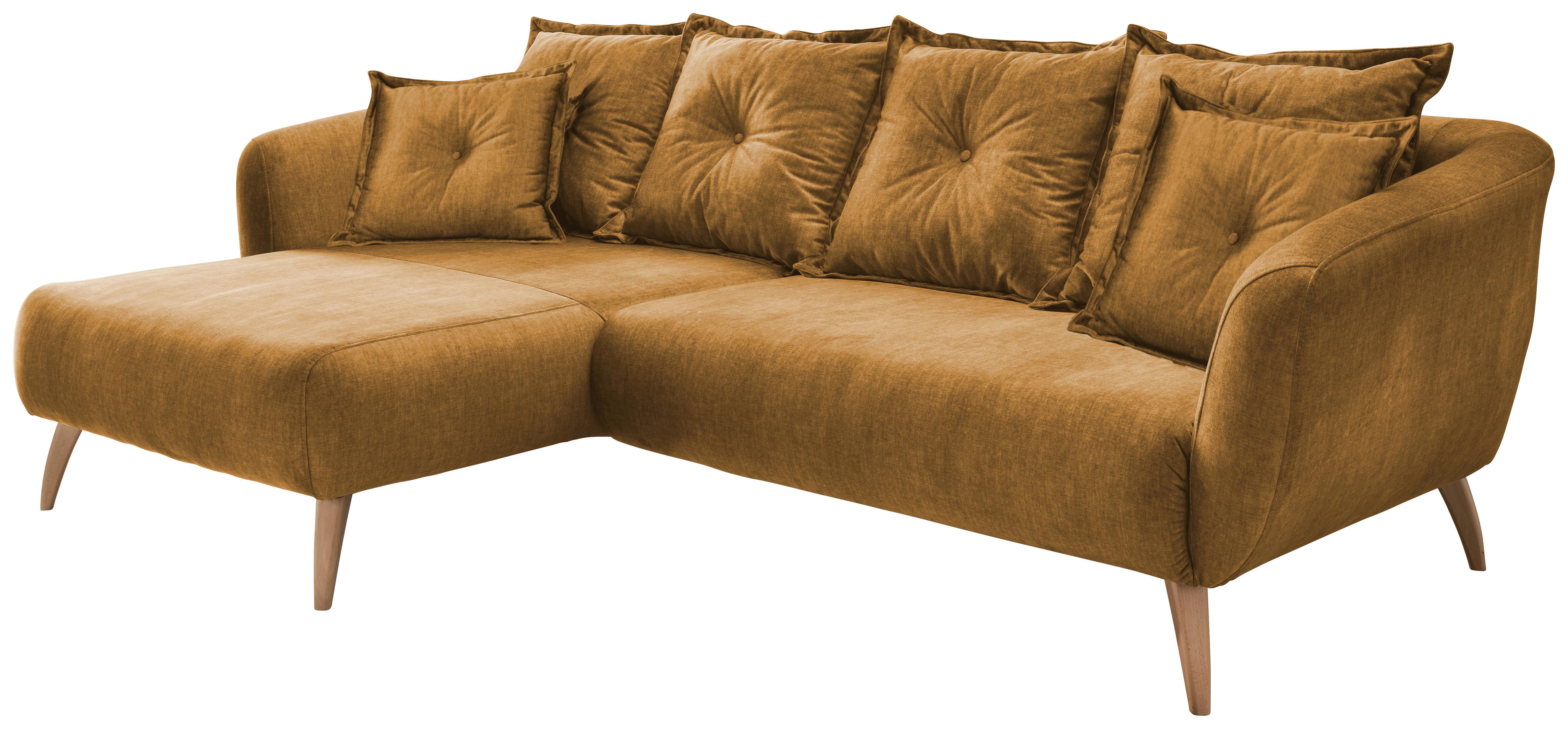 Wohnlandschaft Baggio Gelb Velours - Gelb/Buchefarben, MODERN, Holz/Textil (162/277cm) - Livetastic