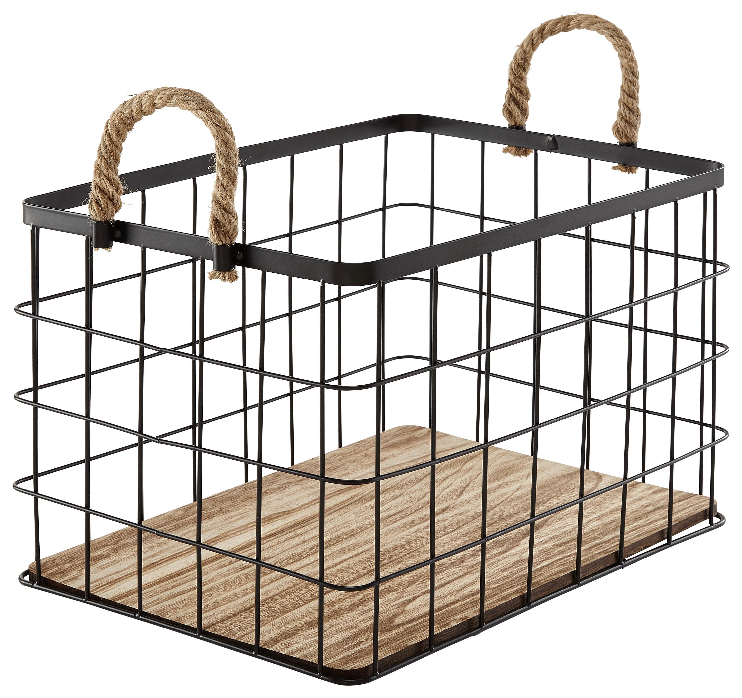 Korb Matt L Naturfarben/Schwarz - Schwarz/Naturfarben, Romantik / Landhaus, Holz/Metall (39/29/25cm) - Mömax